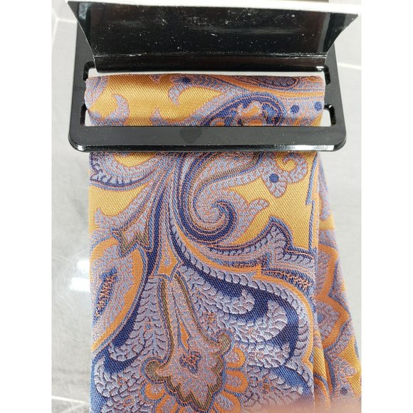 Pierre Cardin Holiday Orange Blue‎ Paisley Reversible Dress Pocket Square Scarf - Picture 2 of 7